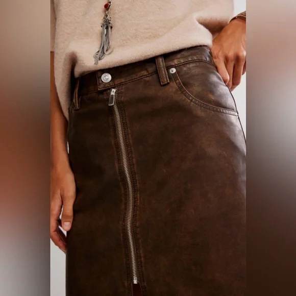 Free People Sycamore Vegan Brown Midi Skirt, Sz 27 - Picture 2 of 11